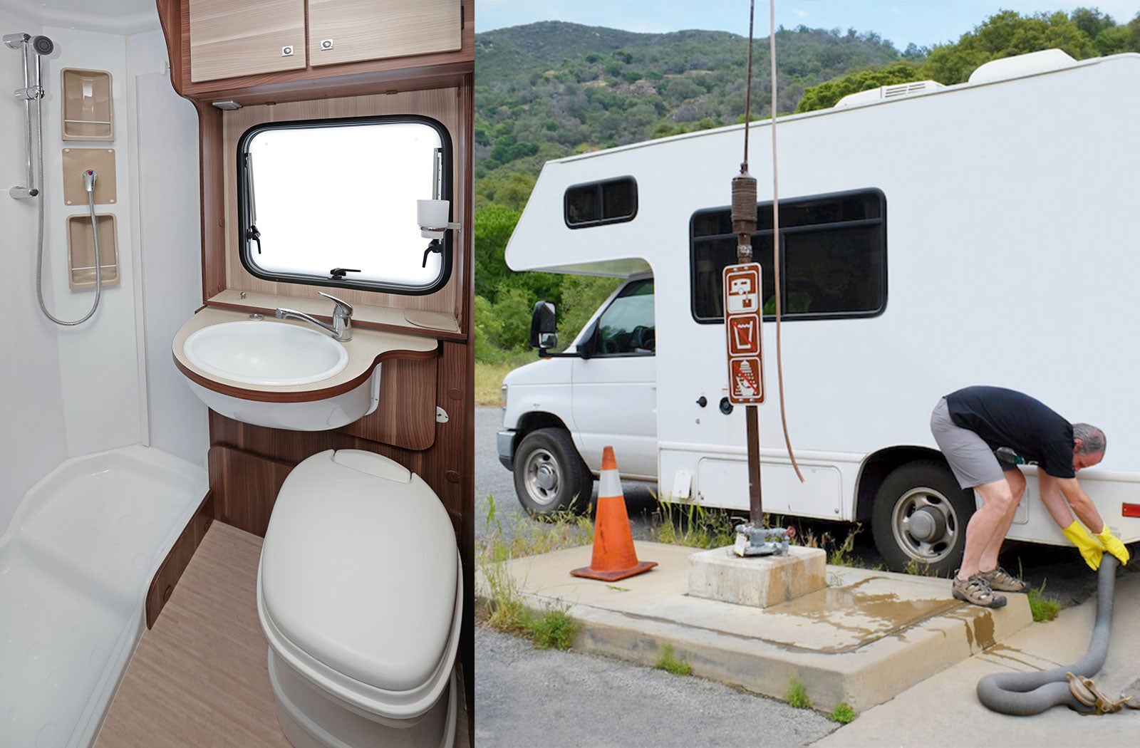 Portable RV/camper toilet and holding tank setup in Flagstaff, Arizona