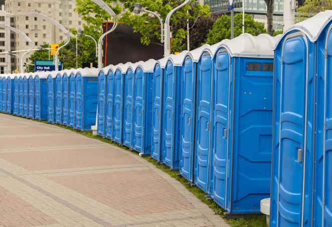 Seasonal porta potty units set up at a Flagstaff, Arizona venue